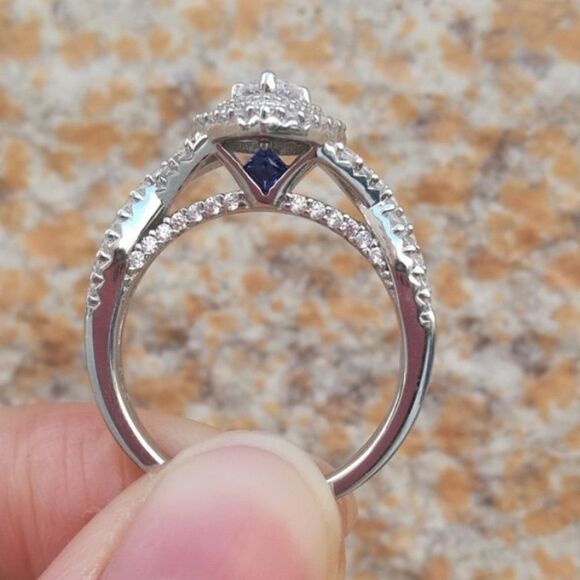 2pcs 925 silver Engagement Ring Wedding Band Set Pear Shaped Diamond Ring - Picture 4 of 11